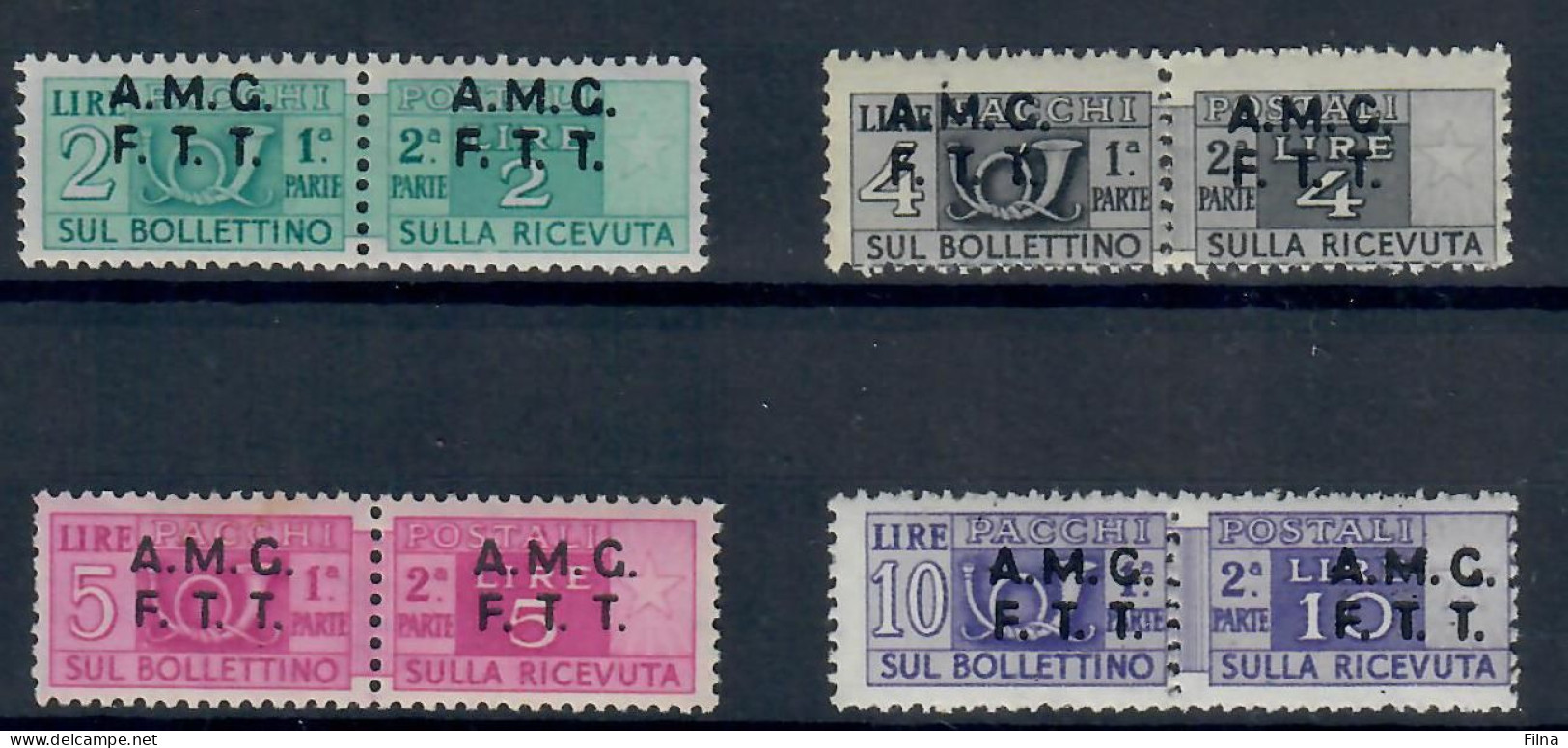 TRIESTE AMG FTT ZONA A 1947/48 PACCHI POSTALI CAT.SASSONE 2/4/5/6k VARIETA' DECALCO DELLA SOPRASTAMPA  MNH/** - Colis Postaux/concession