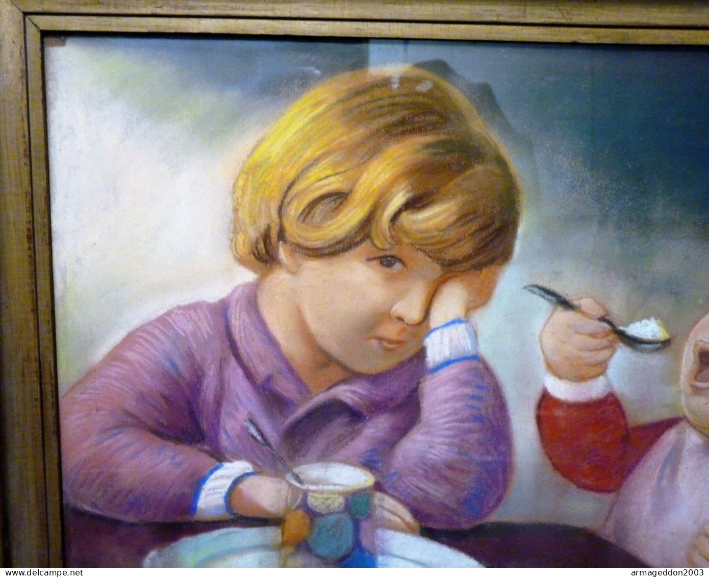 SUPERBE DESSIN PASTEL DEBUT 1900 SIGNE LEON TRUFLED " REPAS DE BEBE " ENCADRE TB - Pastels