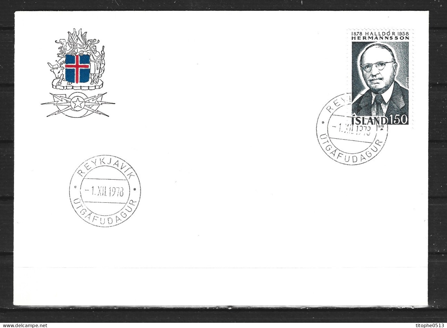 ISLANDE. N°491 De 1978 Sur Enveloppe 1er Jour (FDC). H. Hermannsson. - FDC