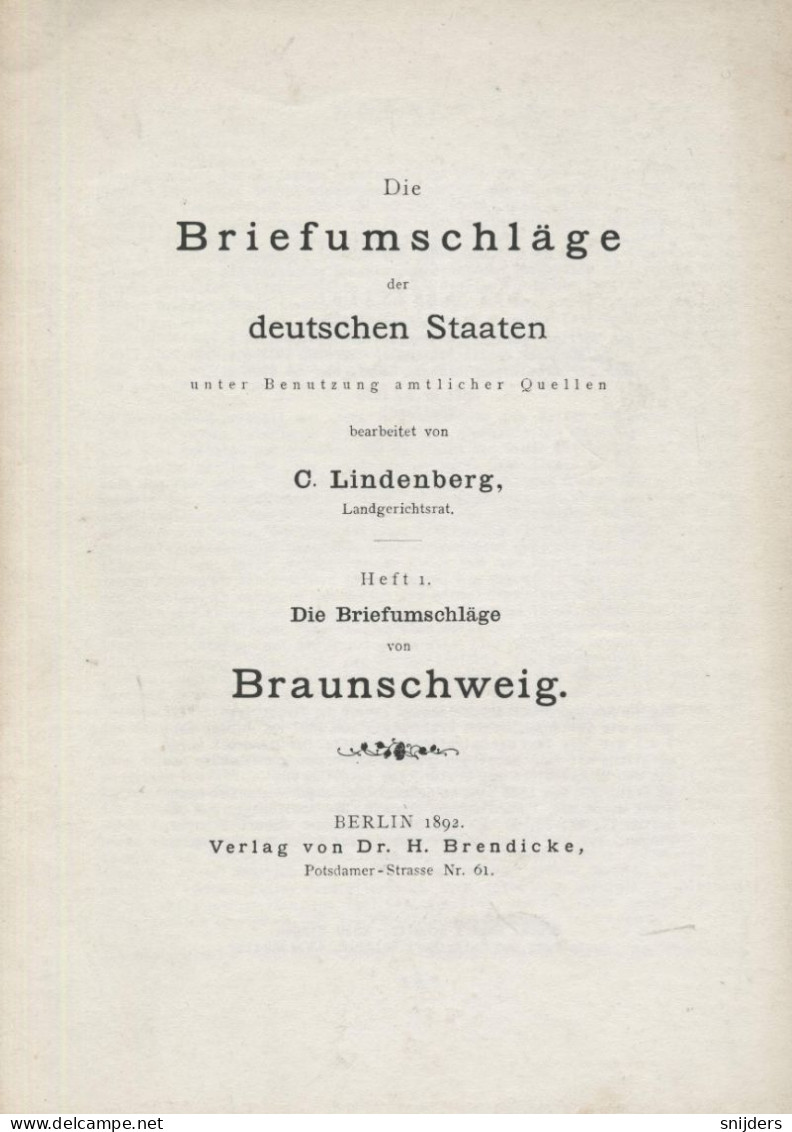 C. Lindenberg: Die Briefumschläge Der Deutschen Staaten Heft 1 Die Briefumscläge Von Braunschweig - Reprints