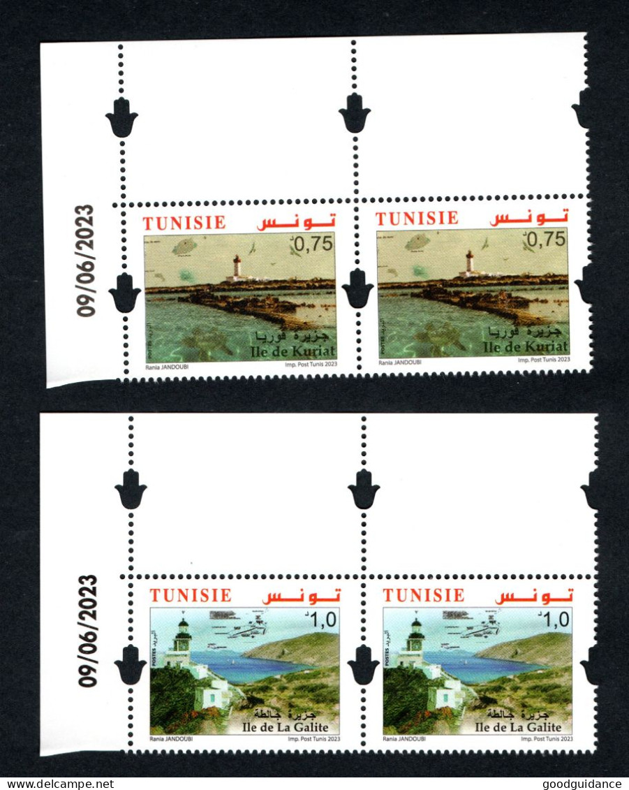 2023- Tunisia - Islands : Kuriat - Galite - Lighthouses - Sea Turtle -  Pair - Complete Set 2v.MNH** Dated Corner - Islas