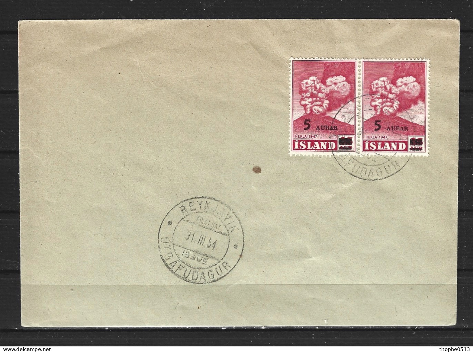 ISLANDE. N°250 De 1954 Sur Enveloppe 1er Jour. Volcan. - Volcans