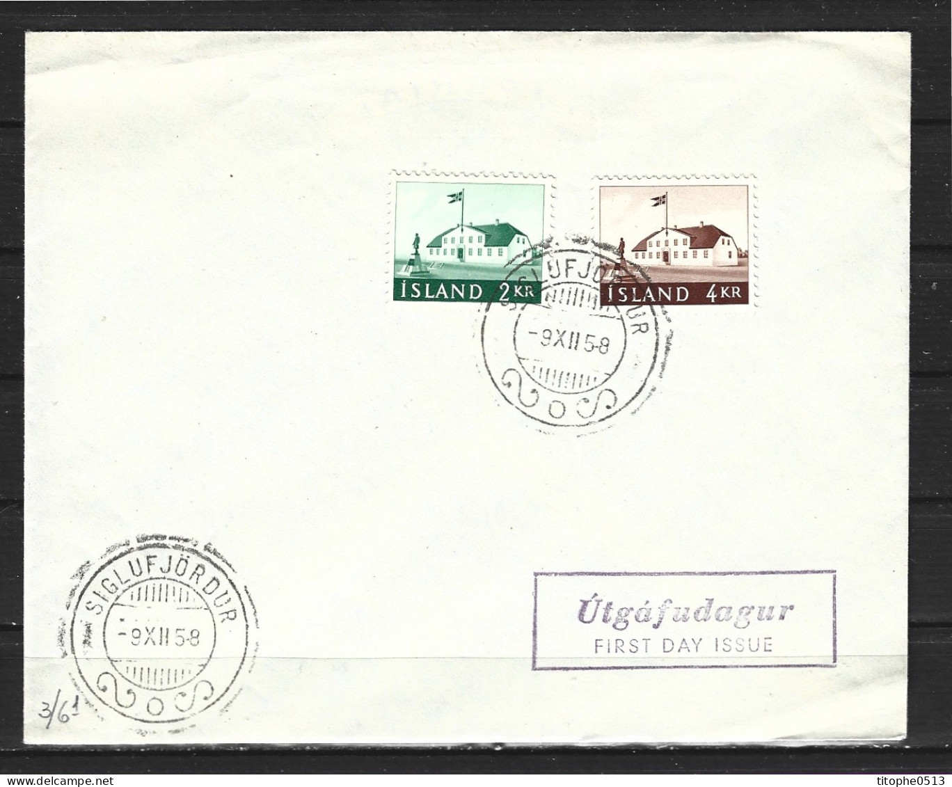 ISLANDE. N°289 & 291 De 1958 Sur Enveloppe 1er Jour. Ancien Siège Du Gouvernement. - FDC