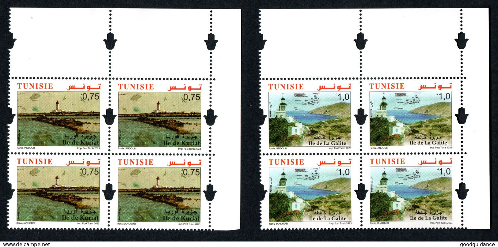 2023- Tunisie - Îles : Kuriat - Galite -Phares - Tortue Marine- Bloc De 4 - Emission Complète 2v.MNH** - Iles