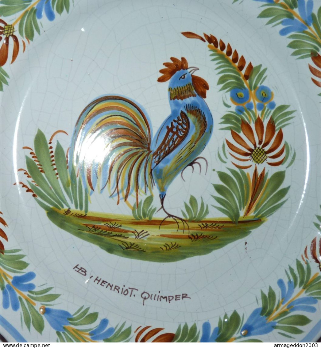 ANCIENNE ASSIETTE DECORATIVE SIGNE HB QUIMPER HENRIOT COQ TBE 25.5 CM - Quimper/Henriot (FRA)