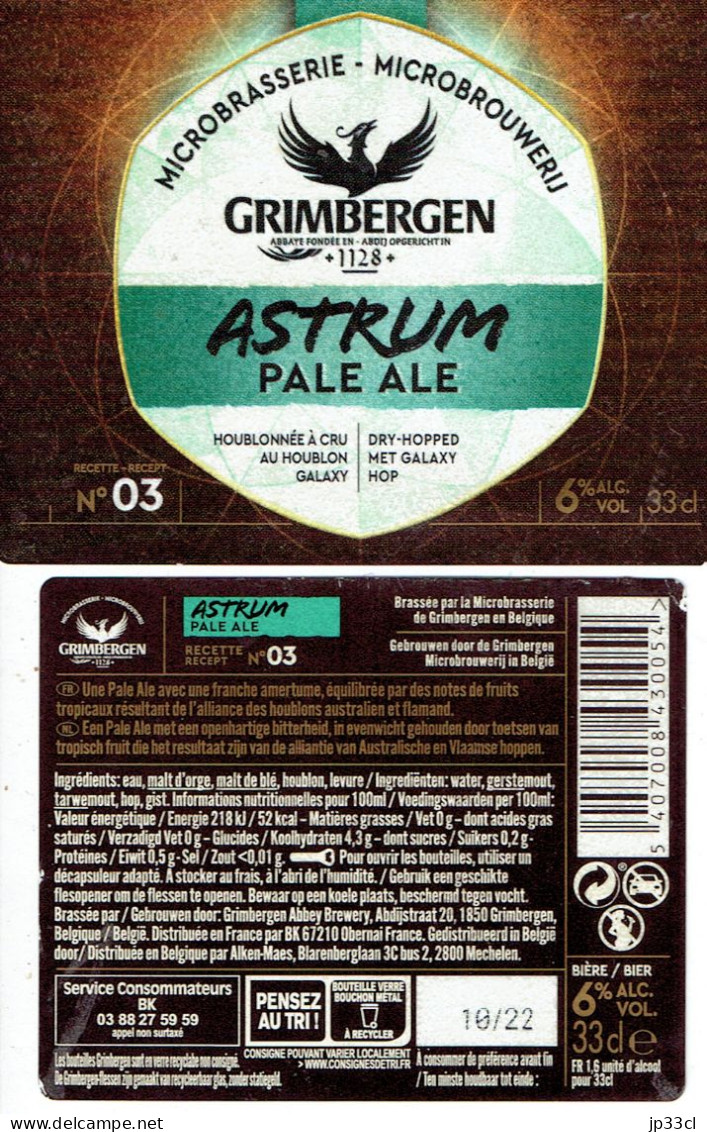 2 étiquettes De La Bière Microbrasserie Microbrouwerij Grimbergen Astrum Pale Ale Recette N° 03 (6% Alc., 33cl) - Cerveza