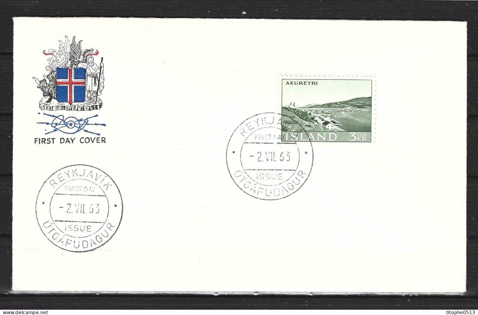 ISLANDE. N°327 De 1963 Sur Enveloppe 1er Jour (FDC). Akureyri. - FDC