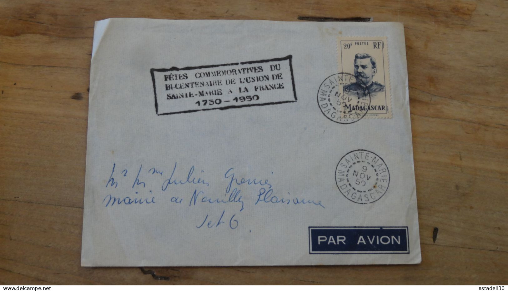 Enveloppe Union Ste Marie A La France, MADAGASCAR - 1950  ............Boite-2...... 24 - Briefe U. Dokumente