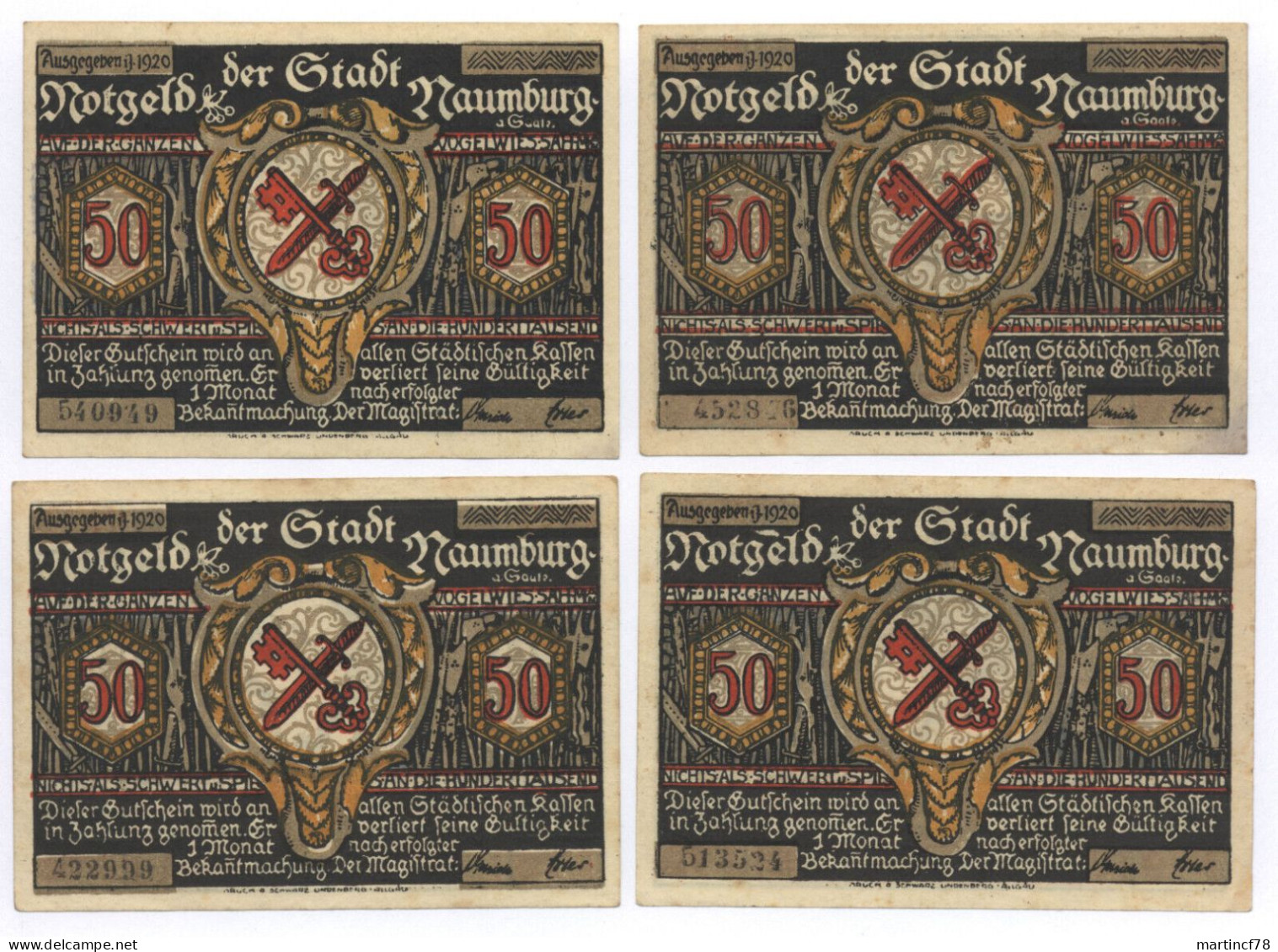 4x Notgeld Der Stadt Naumburg A. Saale 50 Pfennig - Collections