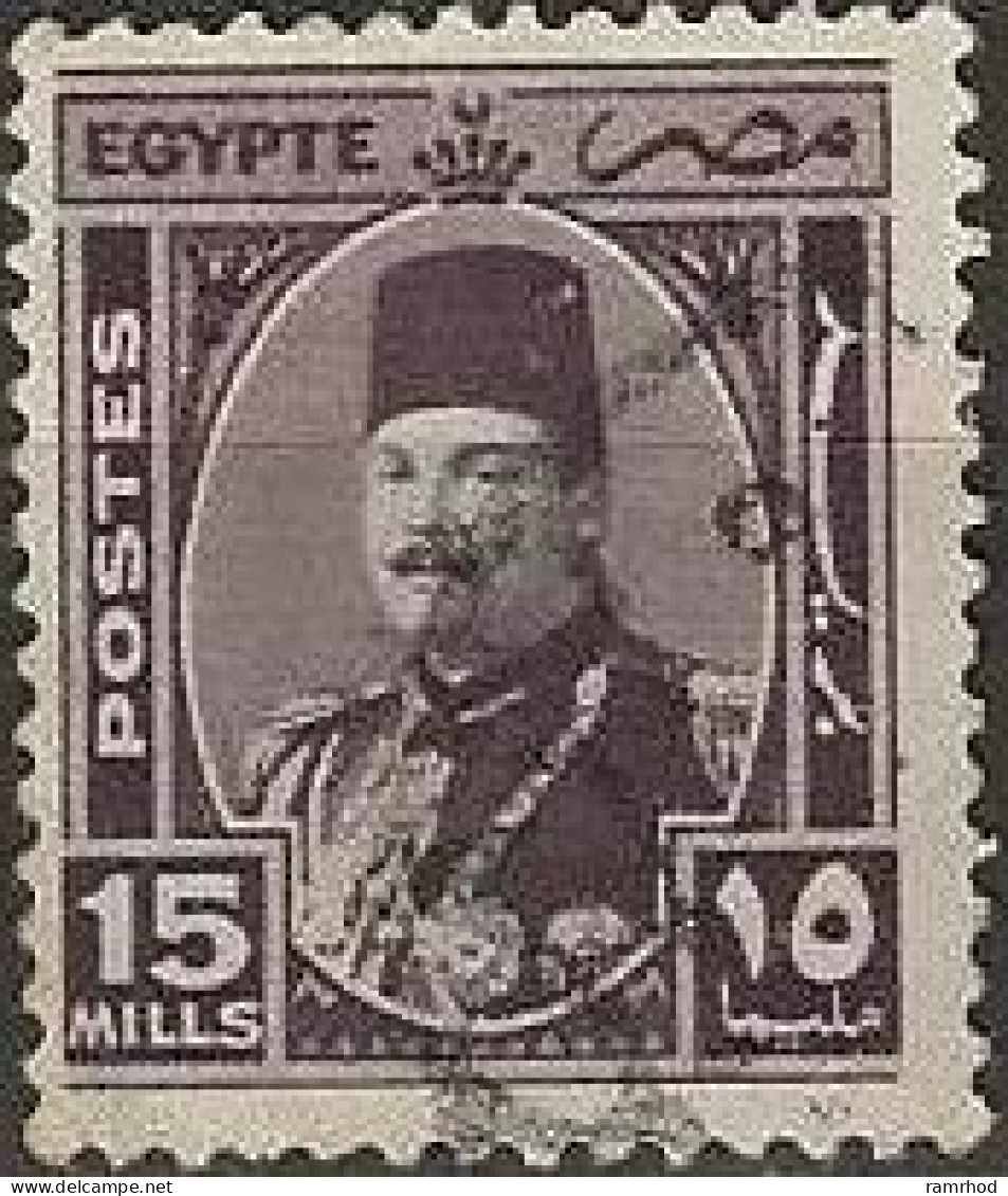 EGYPT 1944 King Faroukh - 15m. - Purple FU - Usati