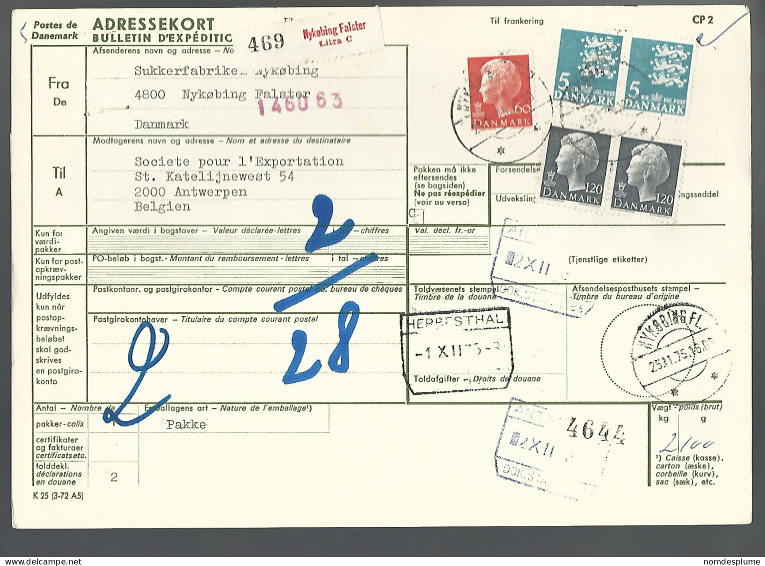 58453) Denmark Addressekort Bulletin D'Expedition 1975 Postmark Cancel  - Brieven En Documenten