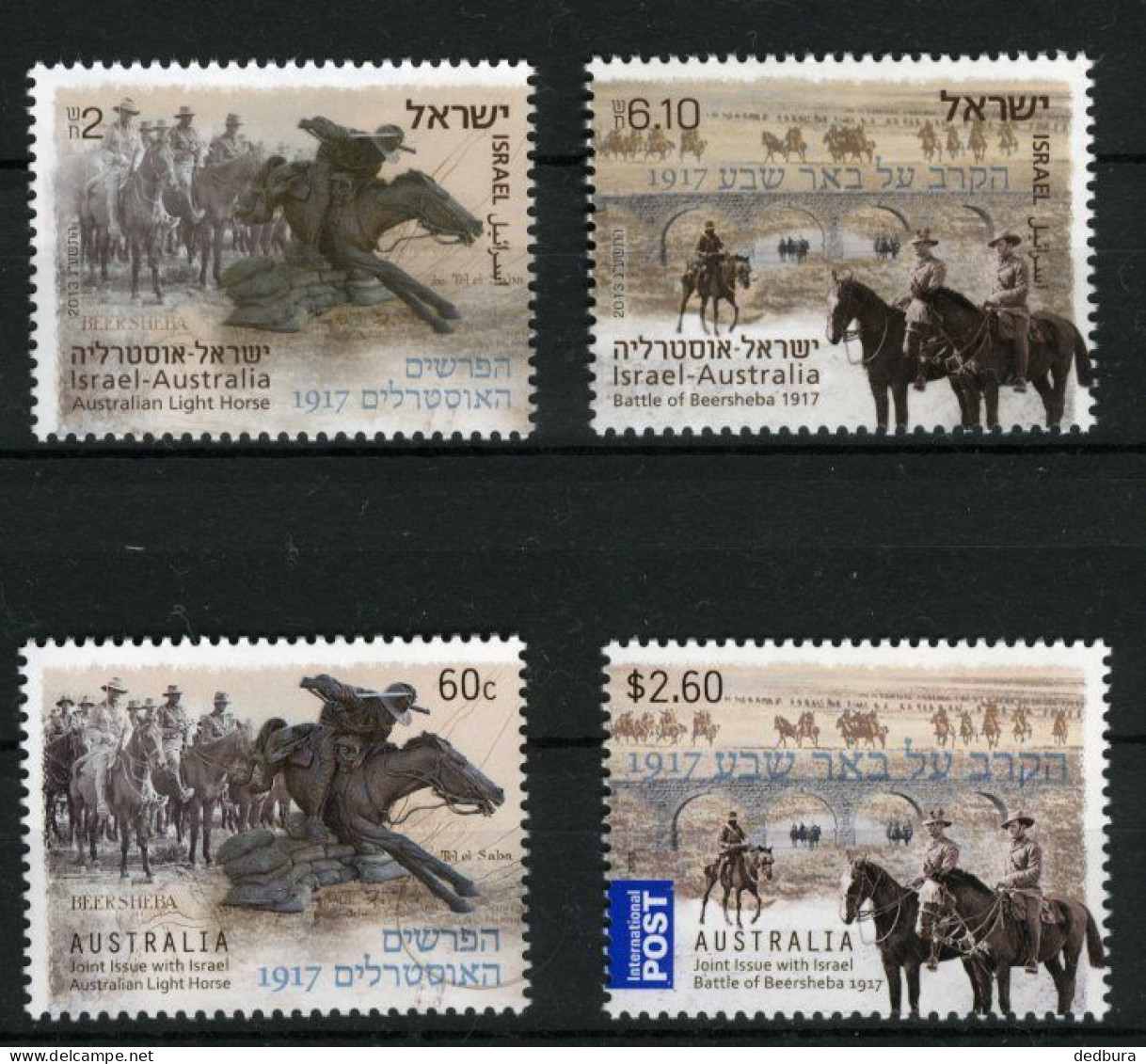 Australia-Israel Joint Issue 2013 - Battle Of Beersheba, 2 Complete Stamp Sets. Israel Stamps Without Tabs - Nuevos (sin Tab)