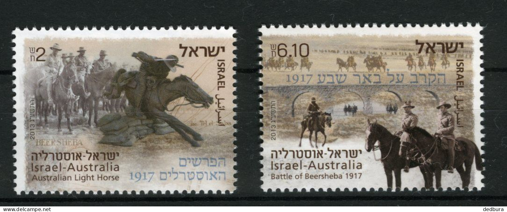 Australia-Israel Joint Issue 2013 - Battle Of Beersheba, 2 Complete Stamp Sets. Israel Stamps Without Tabs - Ongebruikt (zonder Tabs)