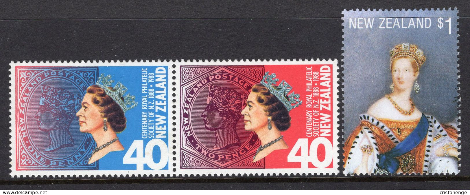New Zealand 1988 Centenary Of Royal Philatelic Society Of New Zealand Set HM (SG 1448-1449 + Stamp From MS1450) - Ungebraucht