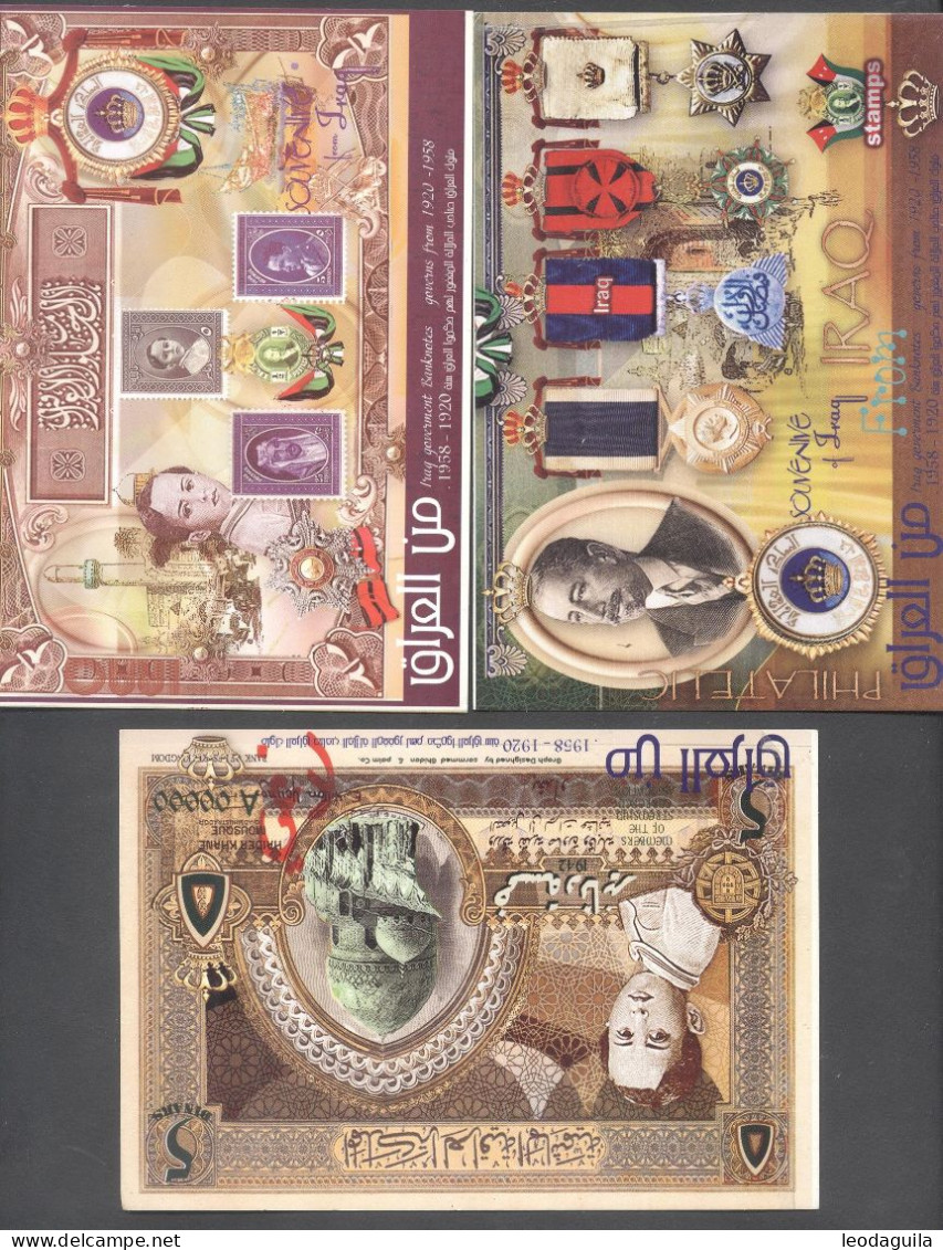 IRAQ  ROYAL MEDAL , STAMPS AND  BANKNOTES  - 3 NEW POSTCARDS - Iraq