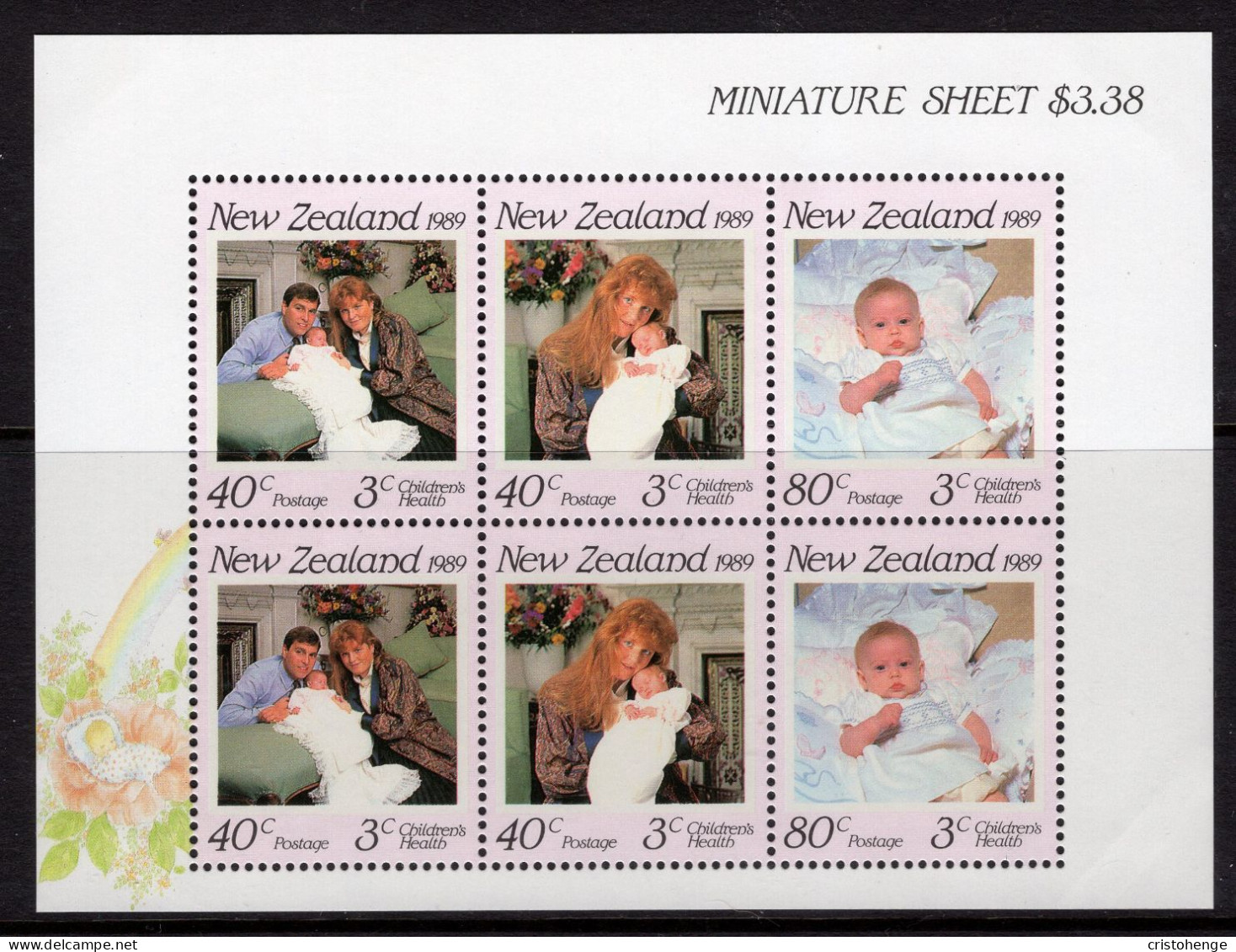 New Zealand 1989 Health - Princess Beatrice MS MNH (SG MS1519) - Ongebruikt