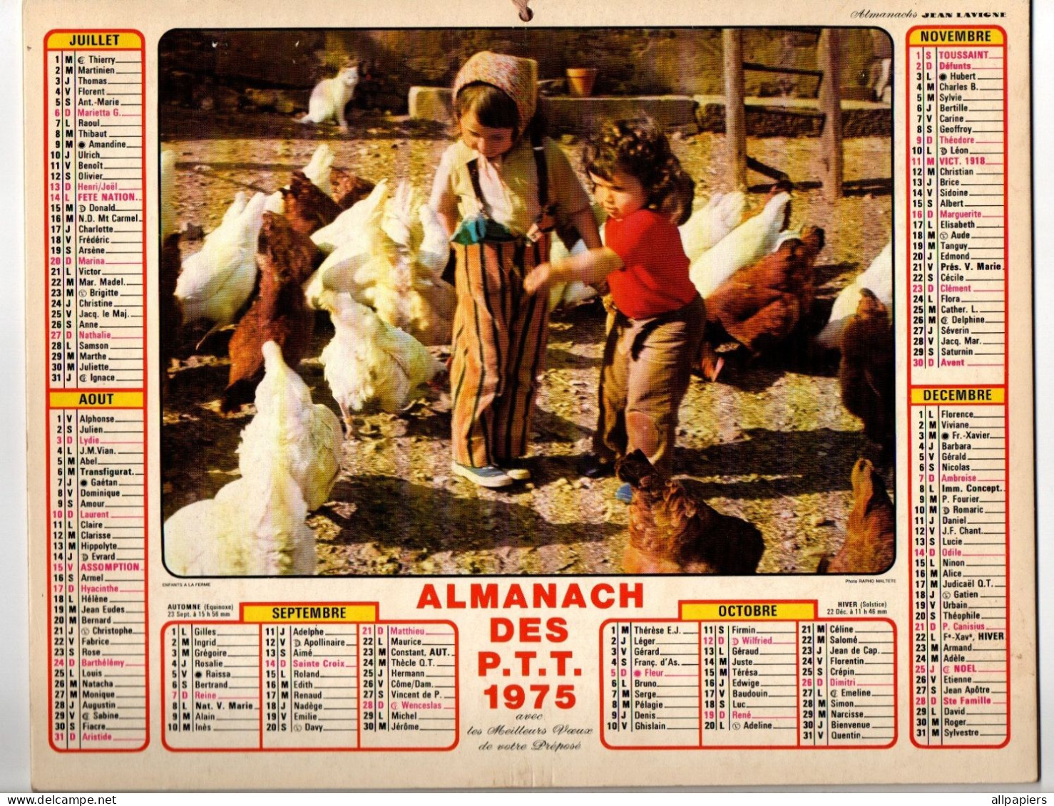 Almanach Des P.T.T. 1975 Avec Un Saint-Bernard - Complet Région Nord - Tamaño Grande : 1971-80