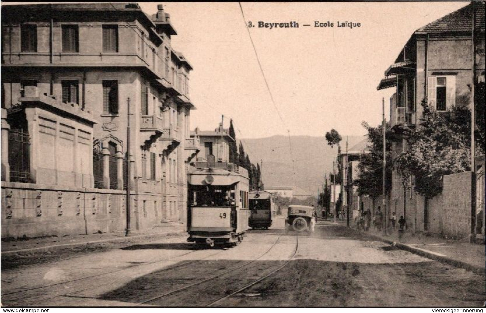 ! Cpa , Alte Ansichtskarte Aus Beirut, Beyrouth, Ecole Laique, Tram, Straßenbahn - Liban