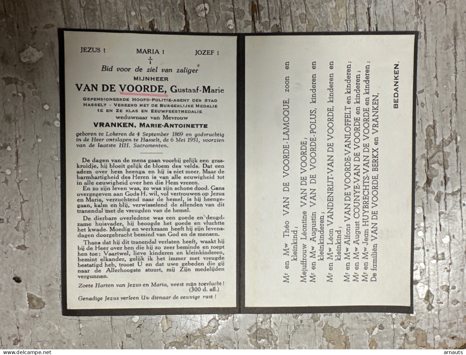 Vandevoorde Gustaaf-Marie Hoofd Politie Agent Hasselt Wed Vranken Marie-Antoinette *1869 Lokeren +1951 Hasselt Berkx Cou - Fiançailles