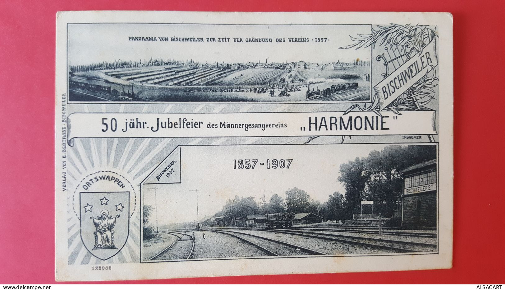 Bischwiller , Jubilé De La Compagnie Musicale Harmonie 1857/1907 , Gare Et Train , Rare - Bischwiller