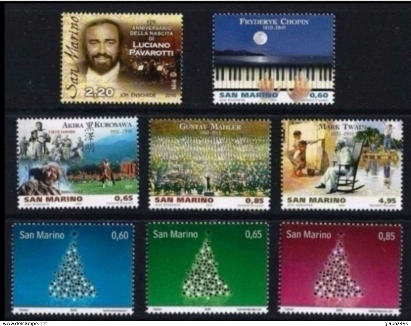 ● San MARINO 2010 ֎ Artisti : Chophin, Kurosawa, Mahler, Twain + Pavarotti + Natale ֎ Nuovi ** Facciale 11,35 € ● - Unused Stamps