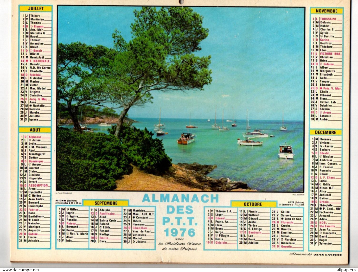 Almanach Des P.T.T. 1976 La Plage Tranquille Et Les Alpes Au Printemps - Complet Région Nord - Grand Format : 1971-80