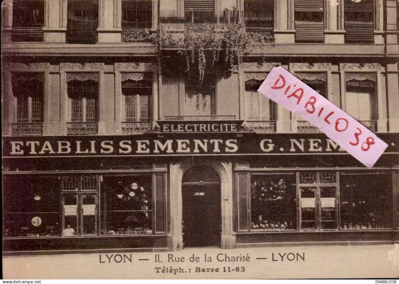 LYON     ( RHONE ) ETABLISSEMENTS G. NEMOS . ELECTRICITE . RUE DE LA CHARITE . ( DEVANTURE ) - Magasins