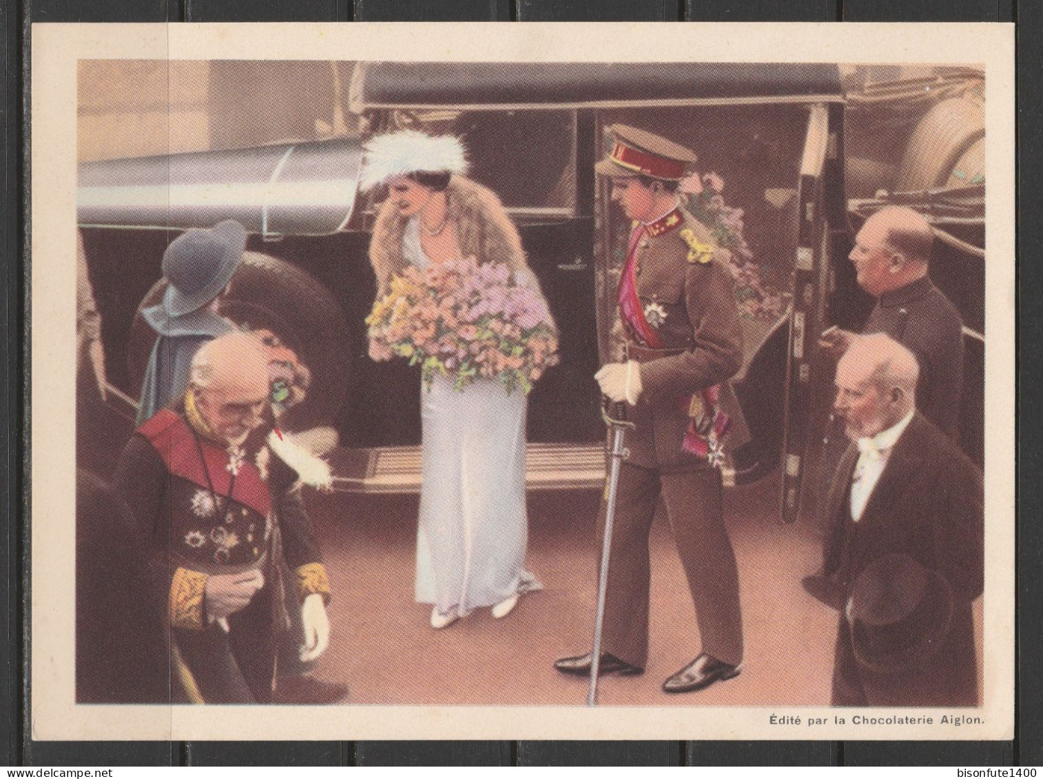 Chromo Chocolat L'Aiglon : N°39 : Le Roi Et La Reine Arrivent Au Palais Des Fêtes De Liège ( Voir Photo ) - Aiglon