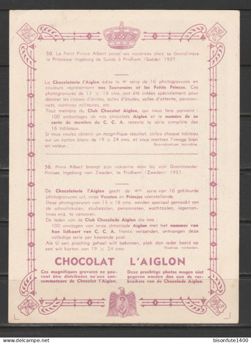 Chromo Chocolat L'Aiglon : N°50 : Le Petit Prince Albert Passe Ses Vacances Chez Sa Grand-mère En Suède ( Voir Photo ) - Aiglon