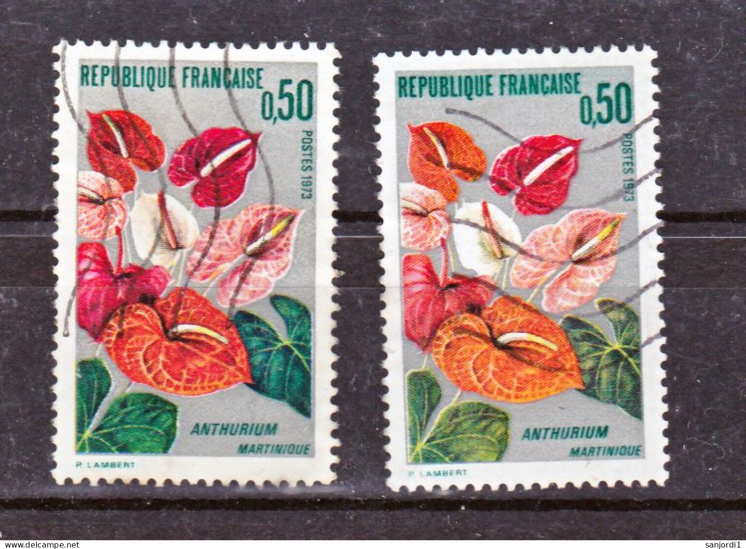 France 1738 Variété Orange Et Normal Rouge Anthurium Oblitéré Used - Oblitérés