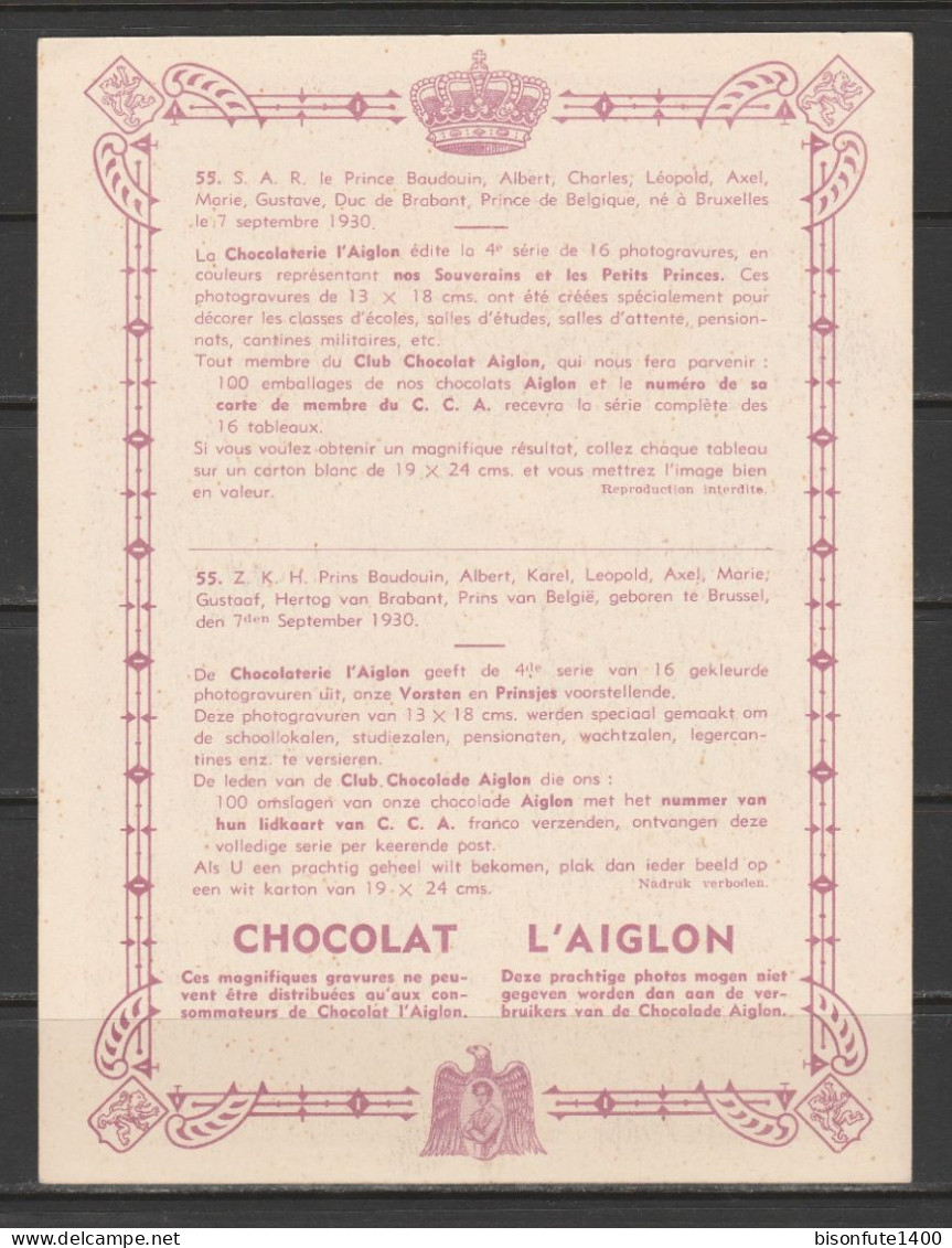 Chromo Chocolat L'Aiglon : N°55 : S.A.R. Le Prince Baudouin, Duc De Brabant, Prince De Belgique Né En 1930 ( Voir Photo) - Aiglon