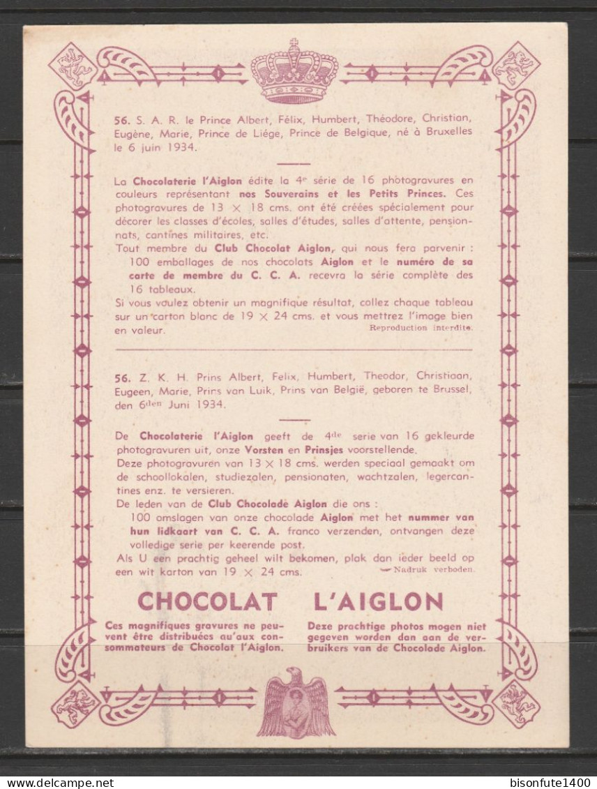 Chromo Chocolat L'Aiglon : N°56 : S.A.R. Le Prince Albert, Prince De Liège, Prince De Belgique Né En 1934 ( Voir Photo) - Aiglon