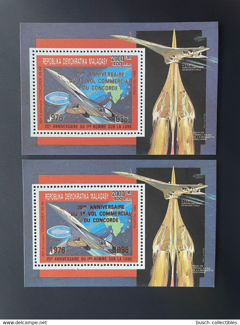 Madagascar Madagaskar 1989 / 1996 Mi. Bl. 269 Ab Gold Silver Overprint 20e Anniversaire 1er Vol Concorde Avion Airplane - Concorde