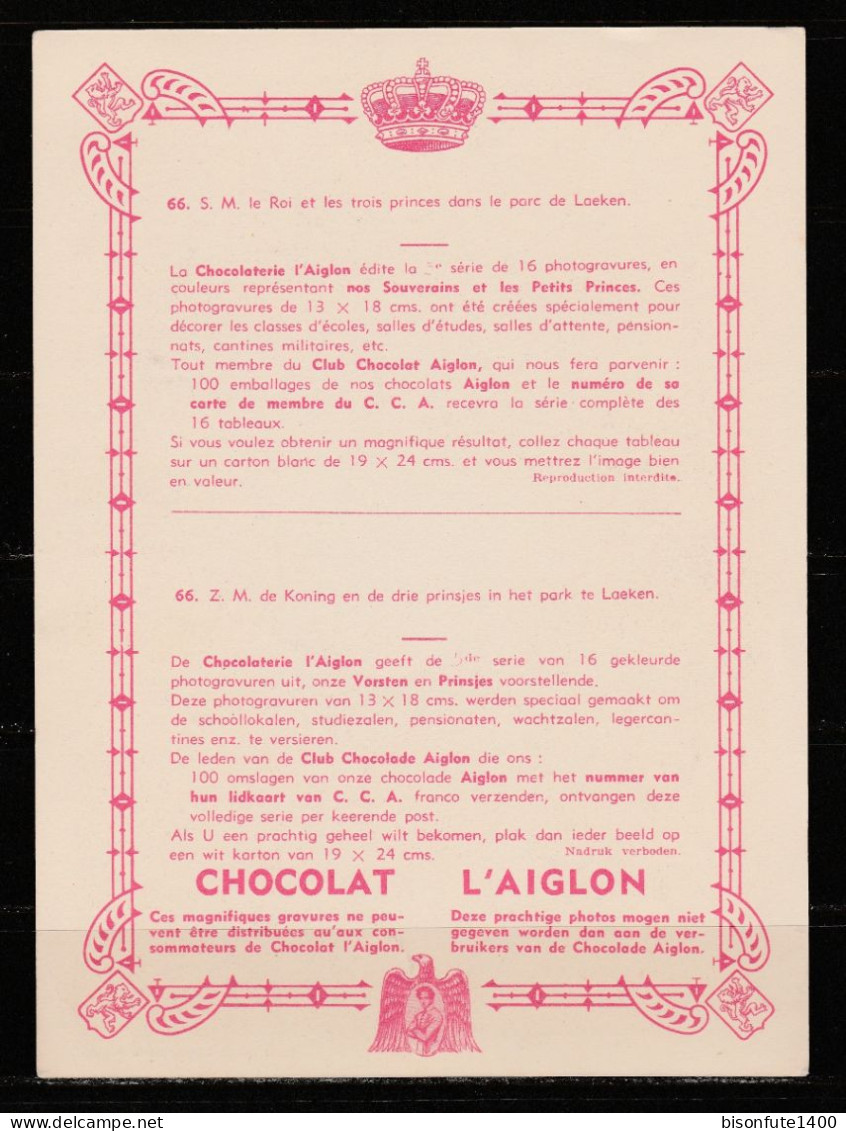 Chromo Chocolat L'Aiglon : N°66 : S.M. Le Roi Et Les Trois Princes Dans Le Parc Du Château De Laeken ( Voir Photo) - Aiglon