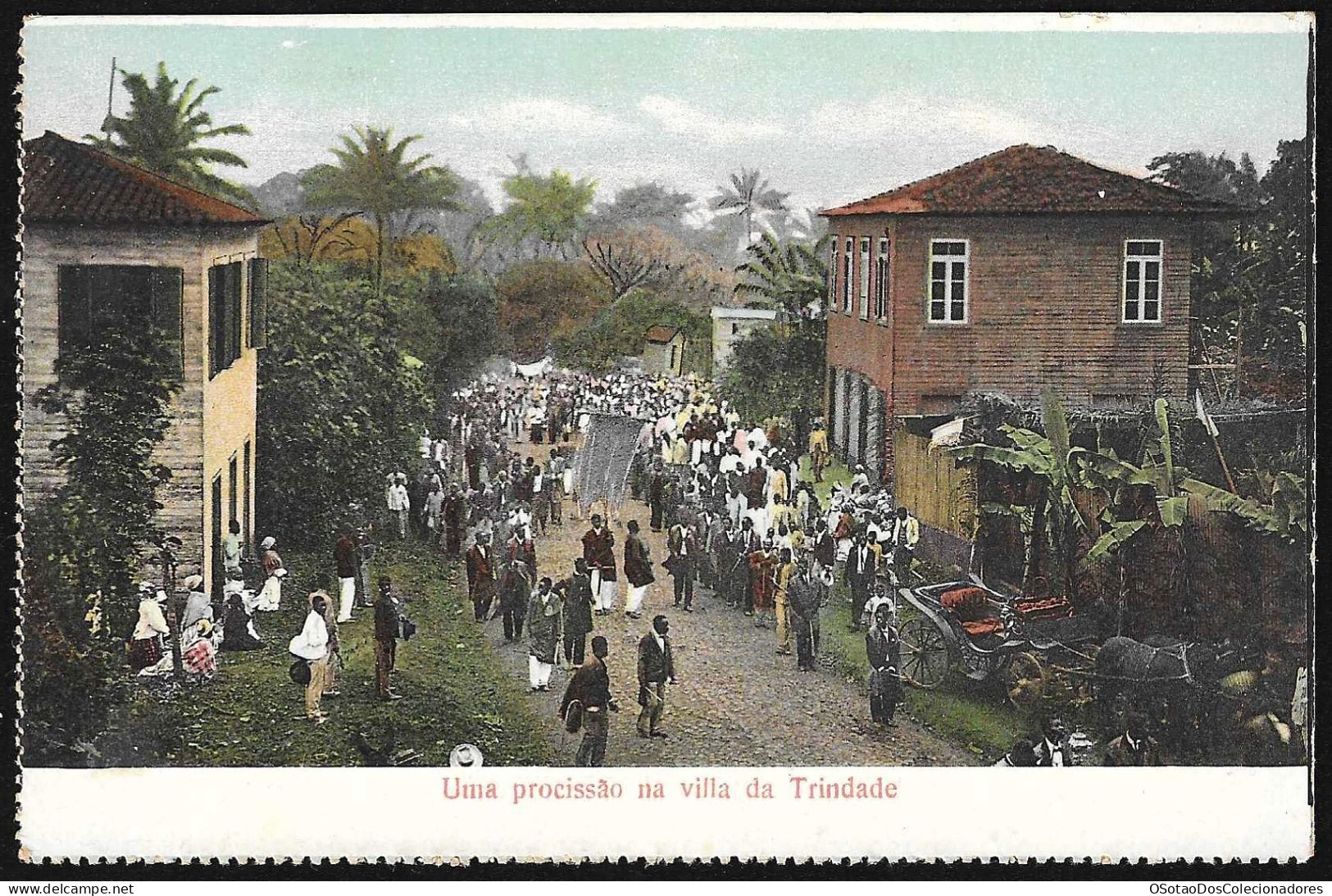 Postal S. Tomé E Principe - S. Thomé - Uma Procissão Na Vila Da Trindade - CPA Anime Etnic - Sao Tome Et Principe