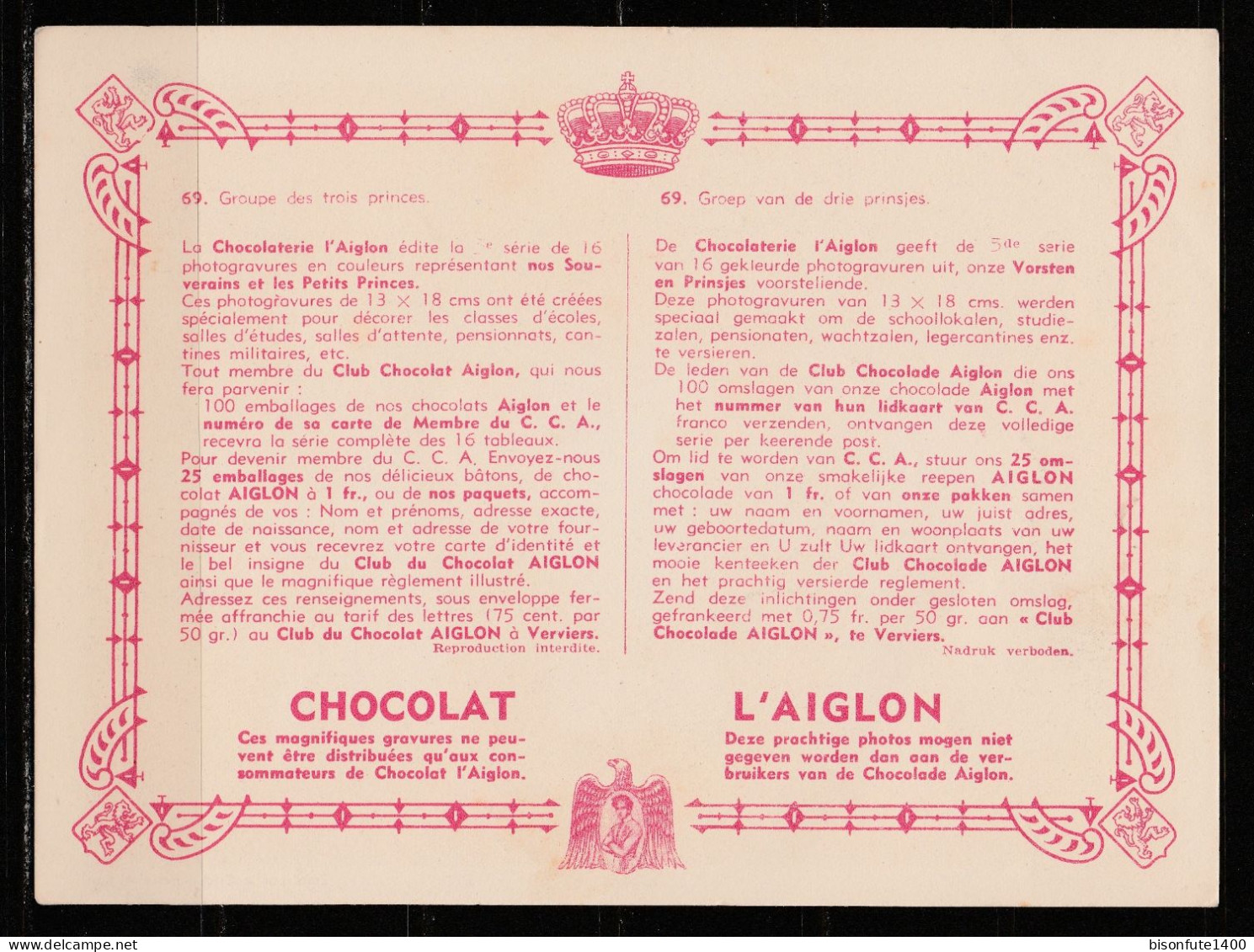 Chromo Chocolat L'Aiglon : N°69 : Groupe Des Trois Princes ( Voir Photo) - Aiglon