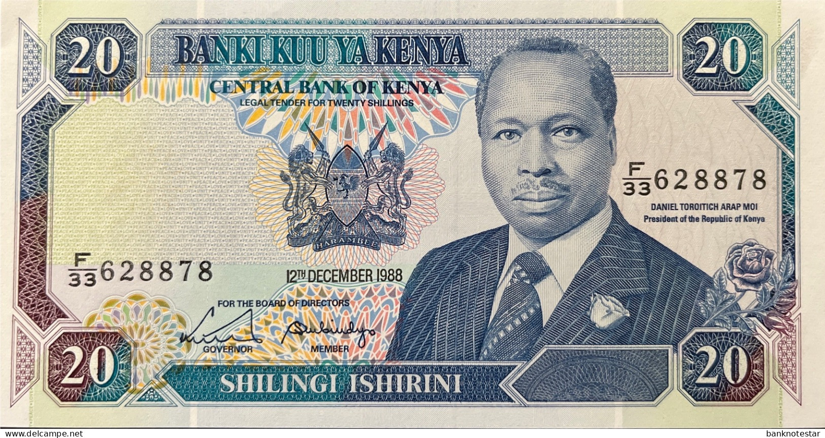 Kenya 20 Shillings, P-25a (12.12.1988) - UNC - RARE DATE - Kenya