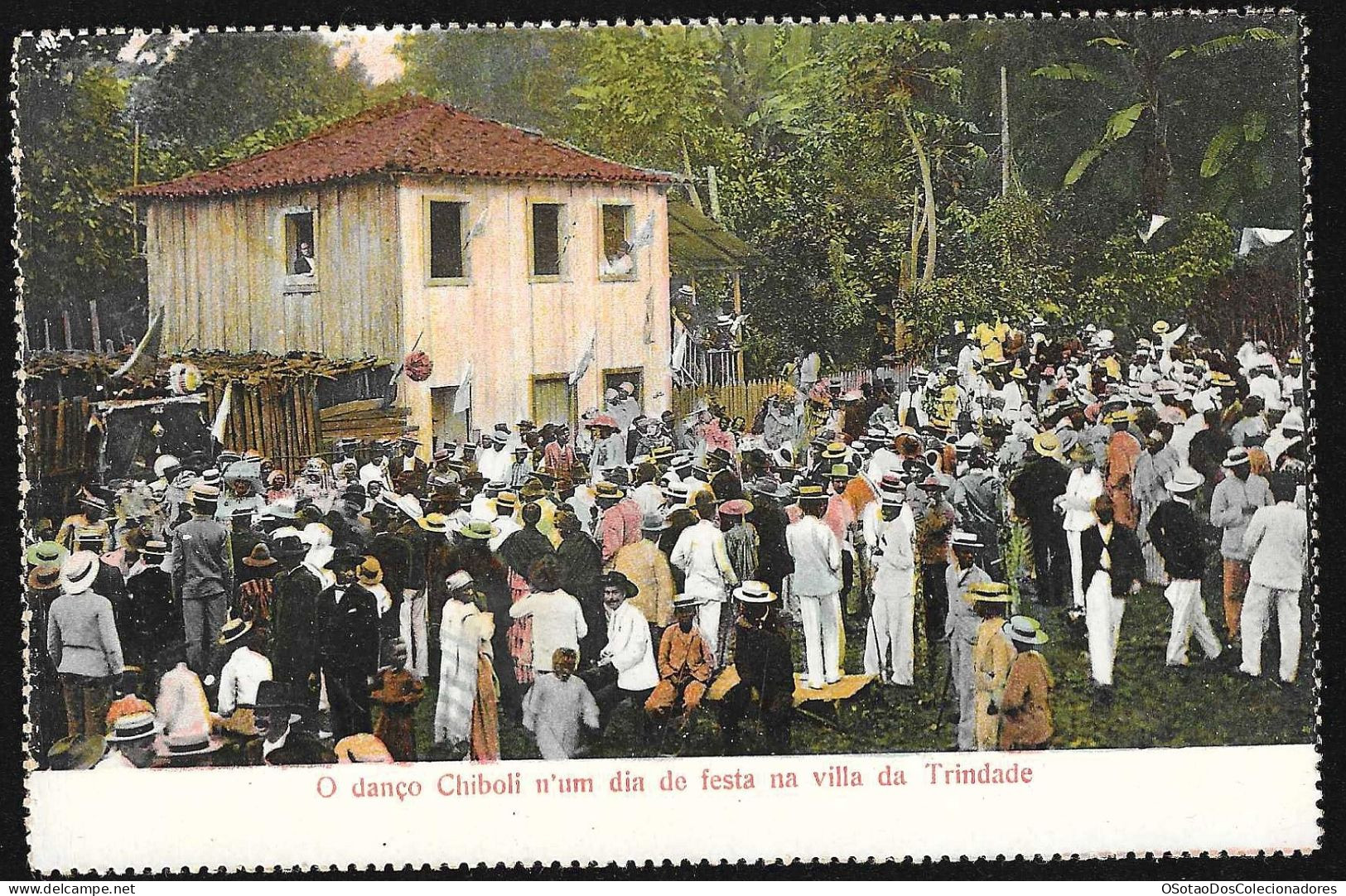Postal S. Tomé E Principe - S. Thomé - O Danço Chiboli N'um Dia De Festa Na Vila Da Trindade - CPA Anime Etnic - Sao Tome And Principe