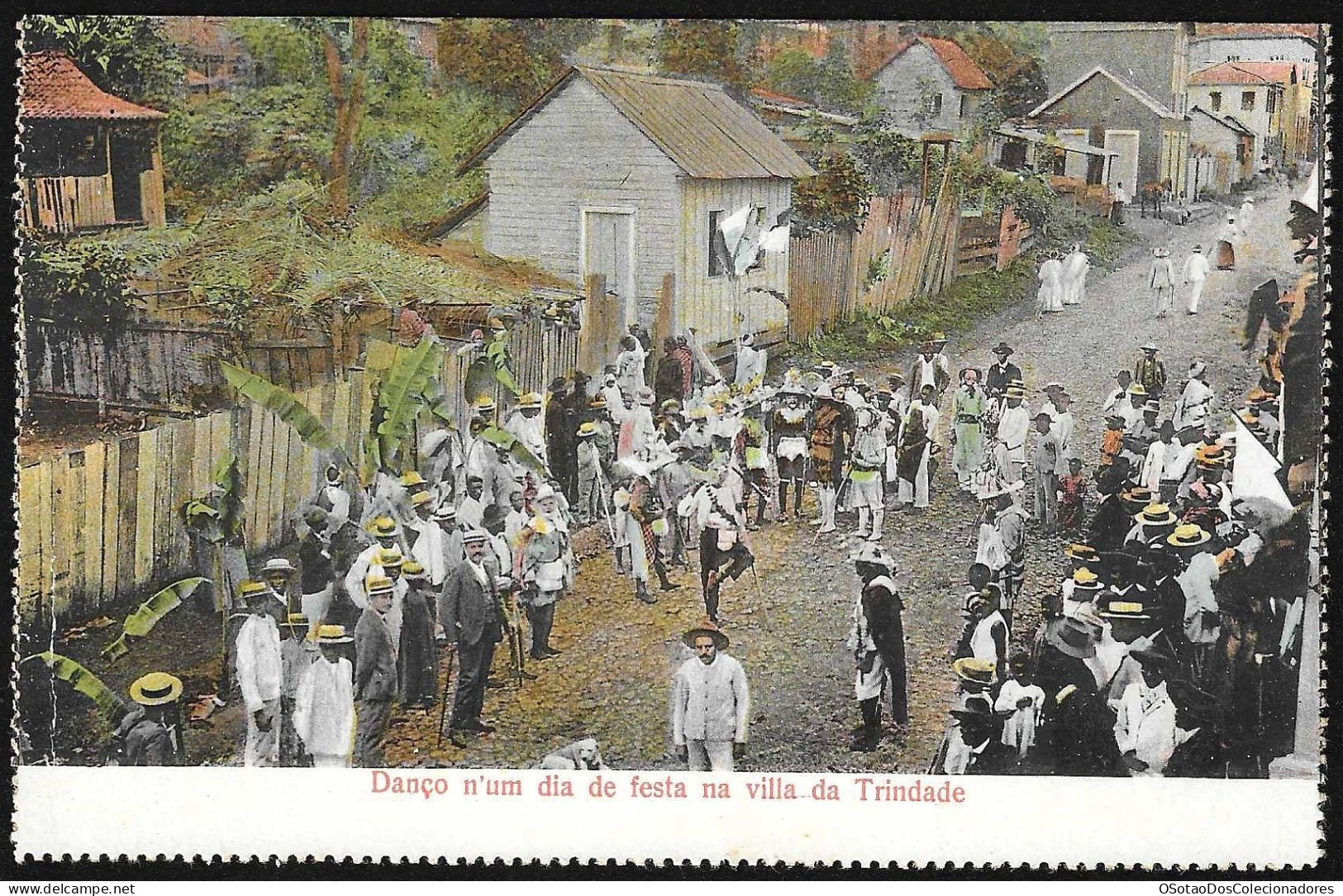 Postal S. Tomé E Principe - S. Thomé - Danço N'um Dia De Festa Na Vila Da Trindade - CPA Anime Etnic - Sao Tome Et Principe