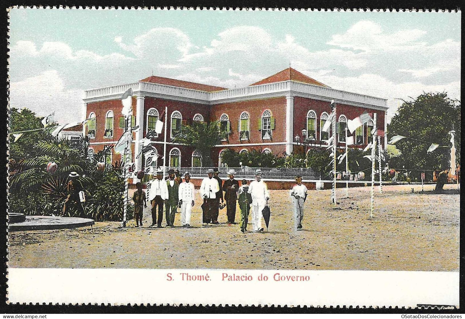 Postal S. Tomé E Principe - S. Thomé - Palacio Do Governo - CPA Anime Etnic - São Tomé Und Príncipe