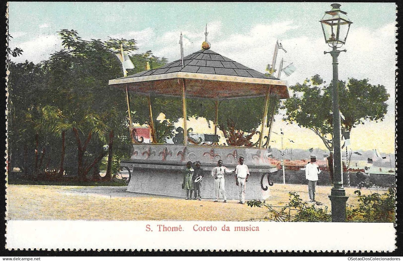 Postal S. Tomé E Principe - S. Thomé - Coreto Da Musica - CPA Anime Etnic - Sao Tome En Principe