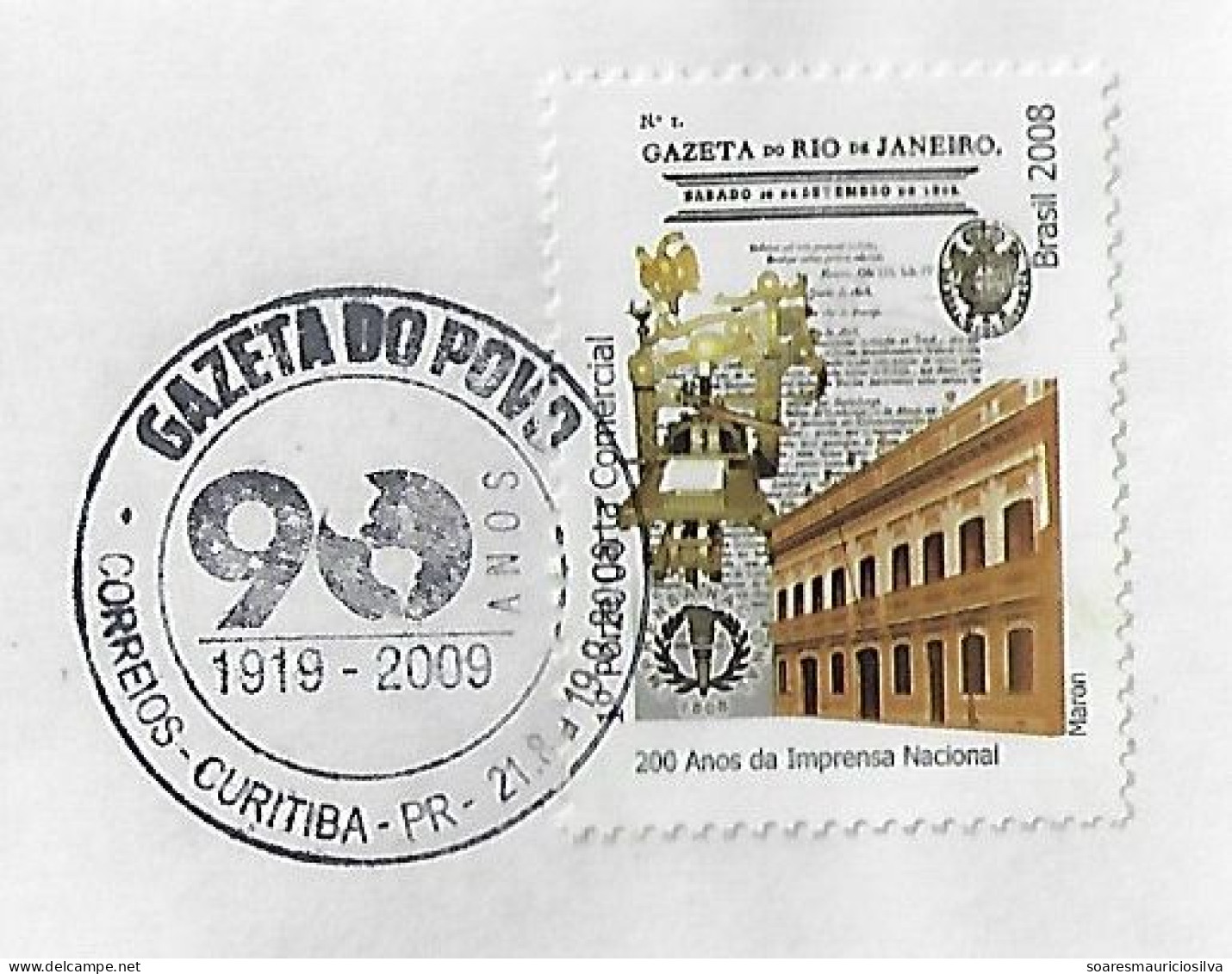 Brazil 2009 Cover With Commemorative Cancel 90 Years Of The Newspaper Journal Gazeta Do Povo People's Gazette - Storia Postale