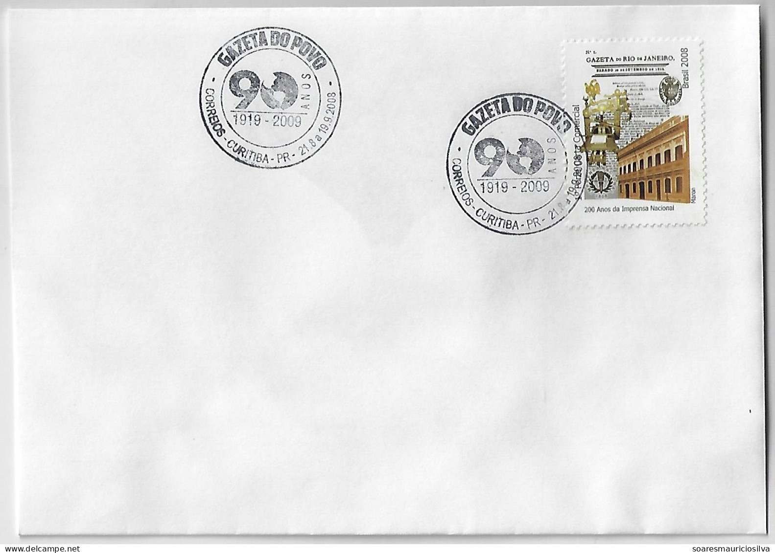 Brazil 2009 Cover With Commemorative Cancel 90 Years Of The Newspaper Journal Gazeta Do Povo People's Gazette - Lettres & Documents