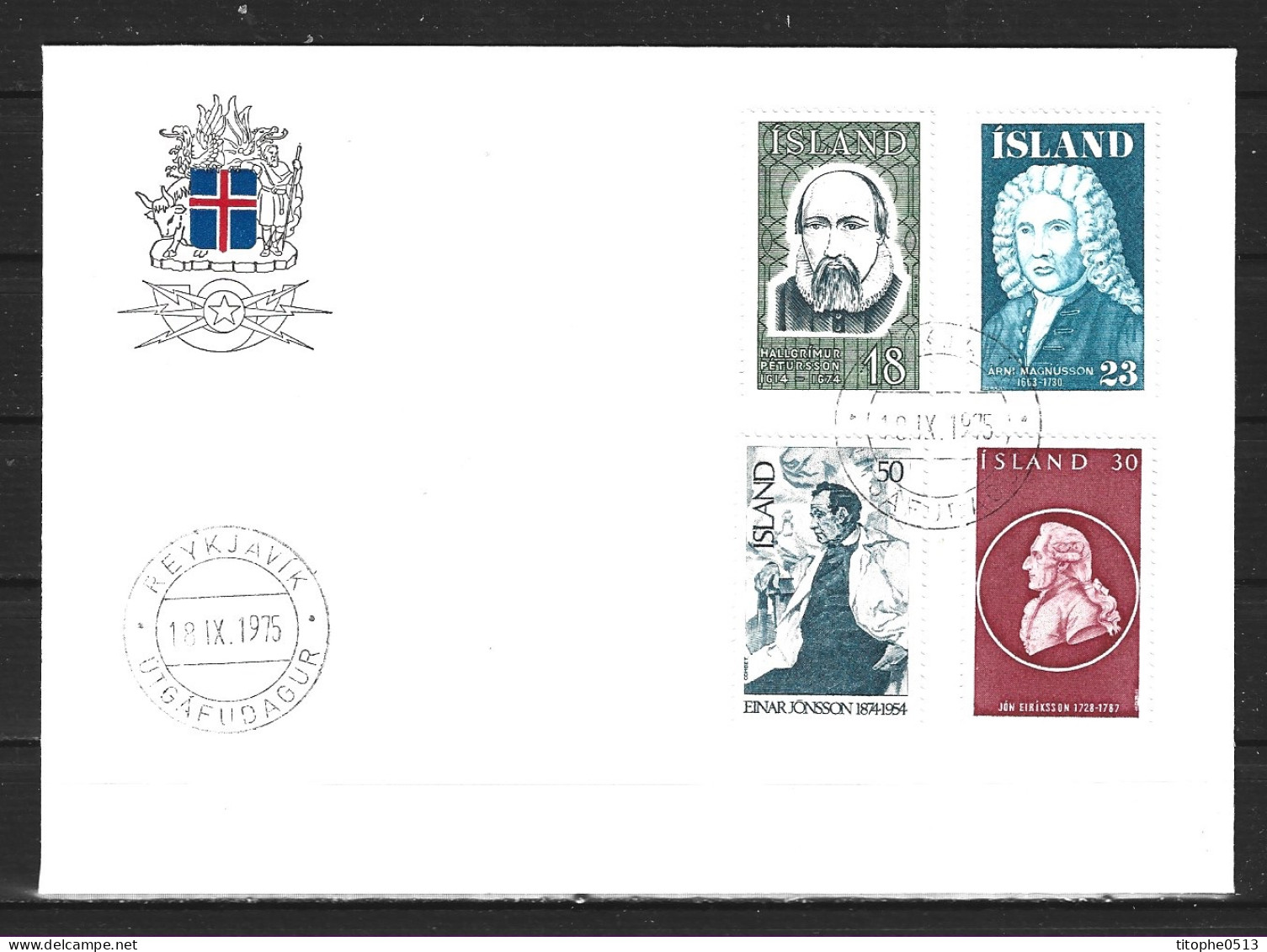 ISLANDE. N°458-61 De 1975 Sur Enveloppe 1er Jour (FDC). Personnalités. - FDC