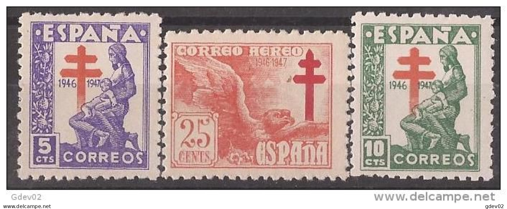 ES1008SASF-L4040-TRELUADROS. España Spain Espagne PRO TUBERCULOSOS 1946. (Ed 1008/0**) Sin Charnela. - Quadri