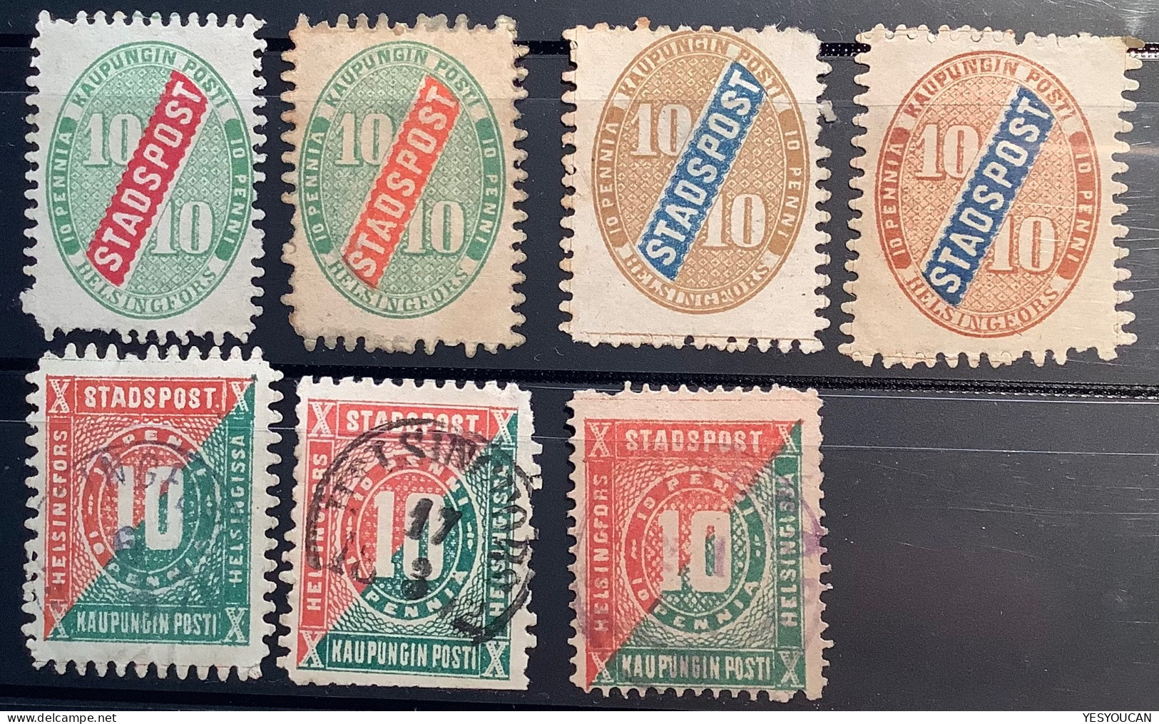 HELSINGFORS STADSPOST 1866-1883 10 Penni Helsinki City Post 7 Ex. (Finland Local Finlande Poste Locale - Local Post Stamps