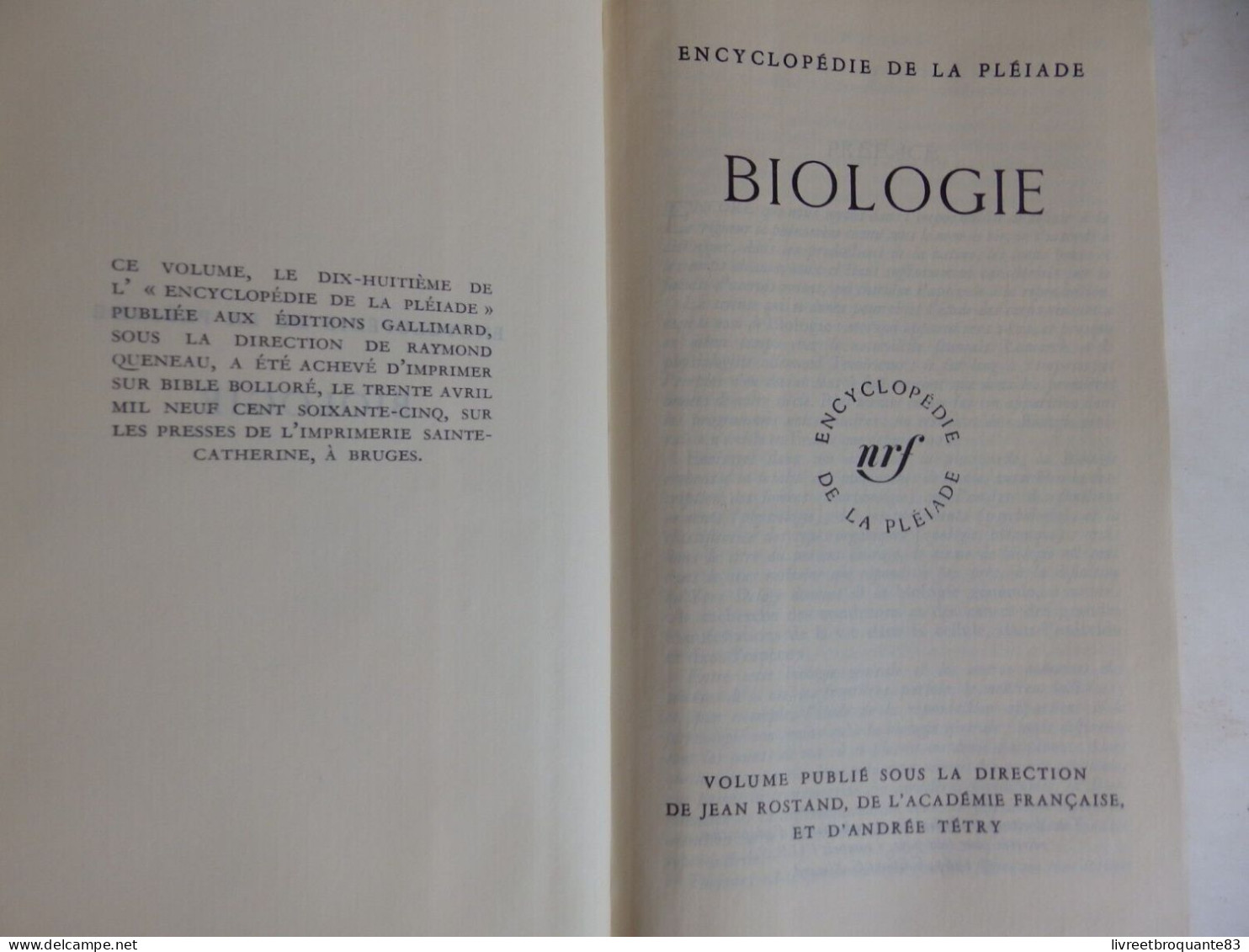 LA PLEIADE BIOLOGIE EDT 1965  BON ETAT - La Pléiade