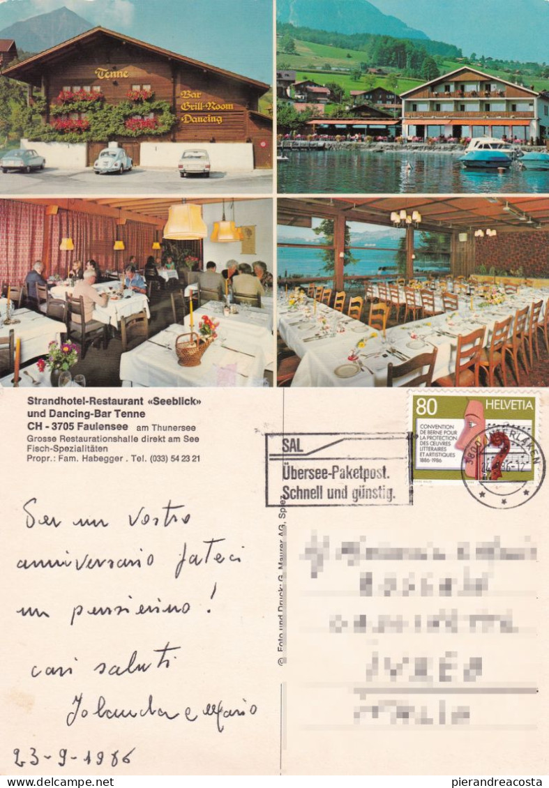 Faulensee. Stradhotel-Restaurant Seeblick Und Dancing-Bar Tenne. Viaggiata 1986 - Lens