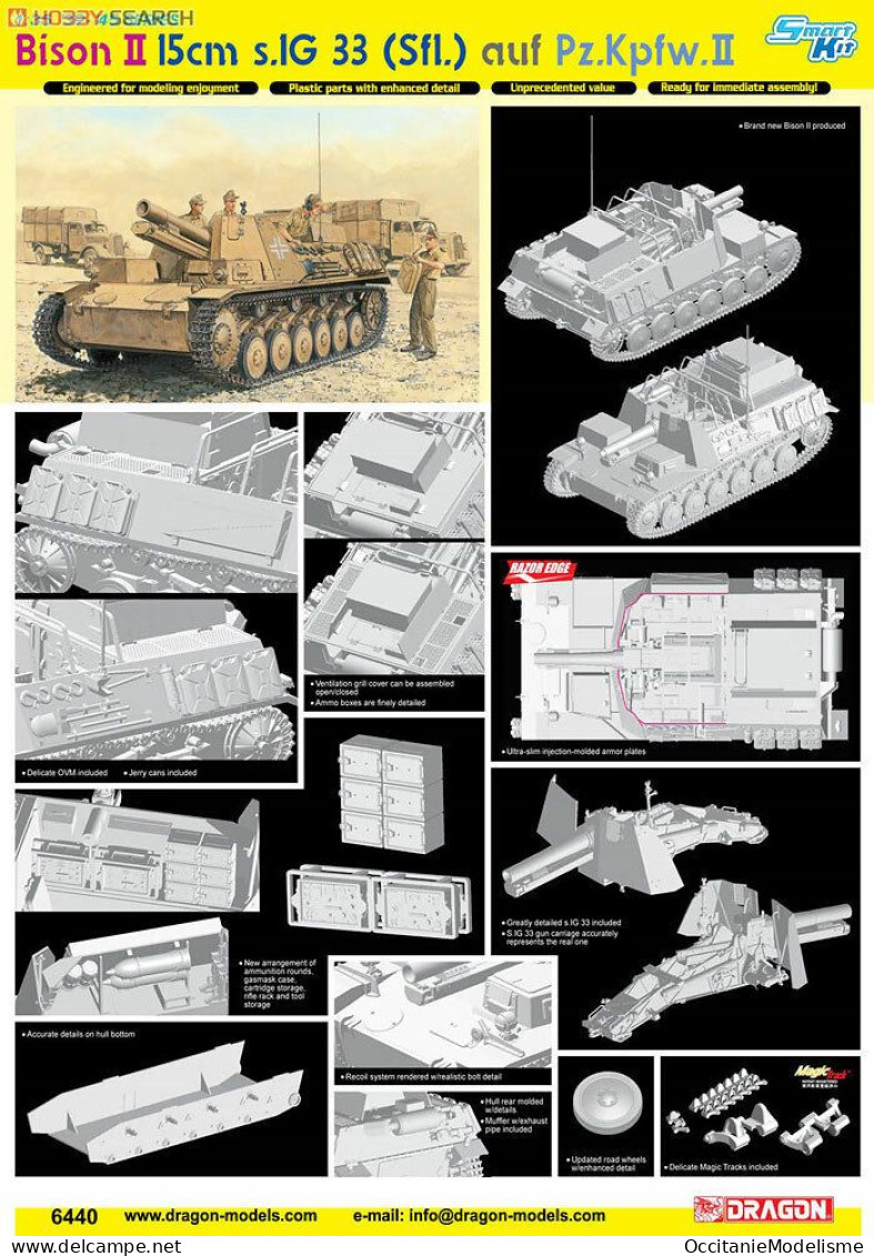 Dragon - CHAR BISON II 15cm S.IG 33 Pz. Kpfw.II Maquette Kit Plastique Réf. 6440 Neuf 1/35 - Véhicules Militaires