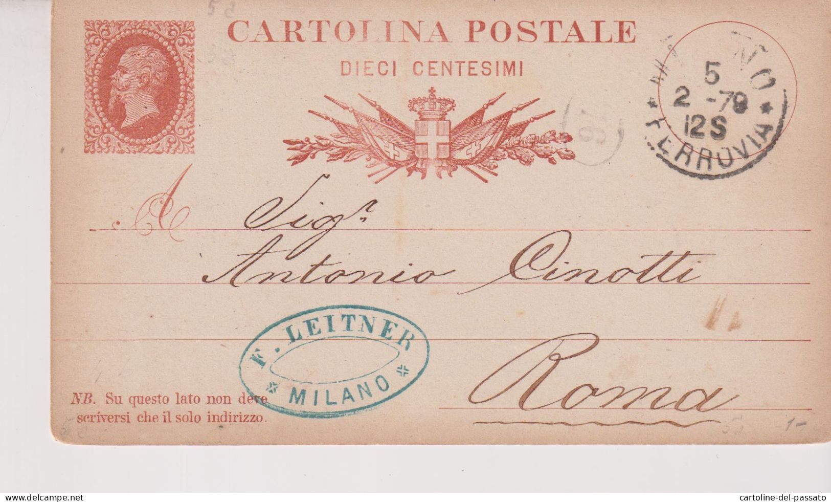 MILANO INTERI POSTALI DIECI CENTESIMI 5/2/1879 - Entiers Postaux